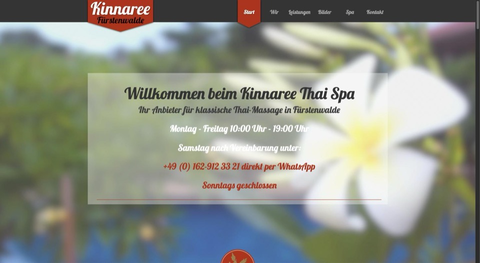 Screenshot der Website Kinnaree Thai Spa Fürstenwalde